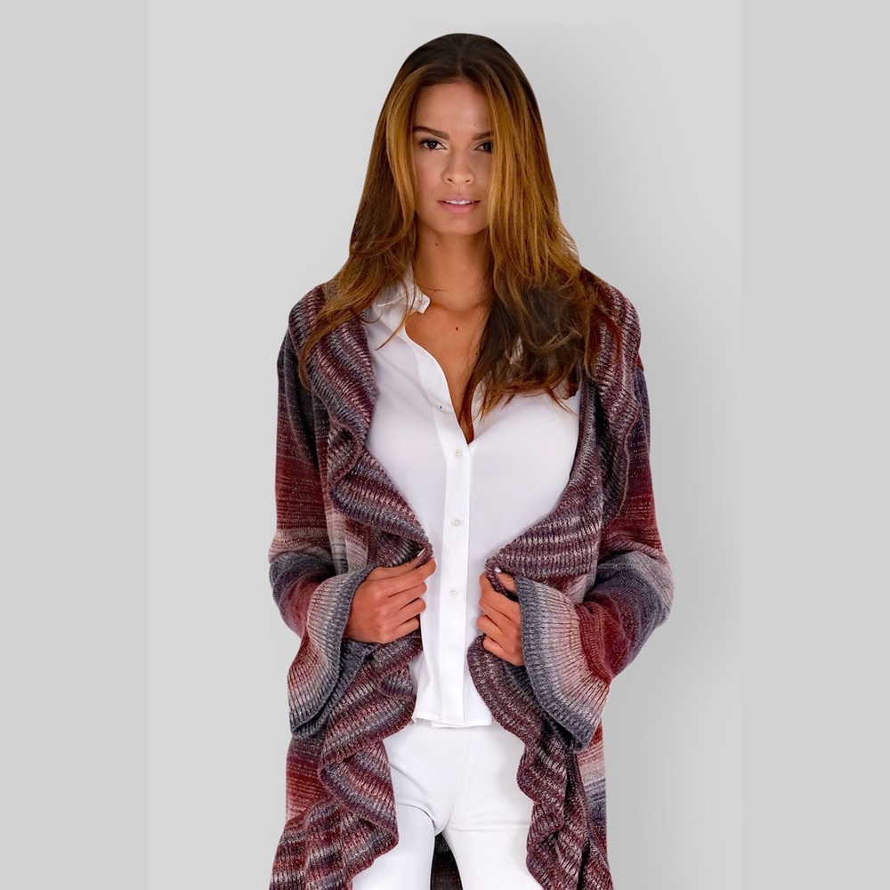 NEW NWT Muche & Muchette Janis Lurex Cardi Ruffle Cardigan, Dark Red Multi, OS